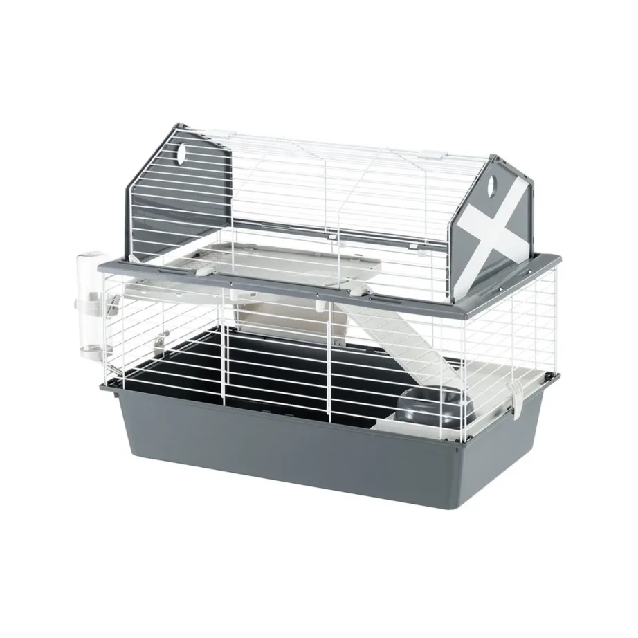 Ferplast Barn 80 78x48x65 cm hall metallist ja plastikust puur jänesele või meriseale joogipudeliga ja kausiga