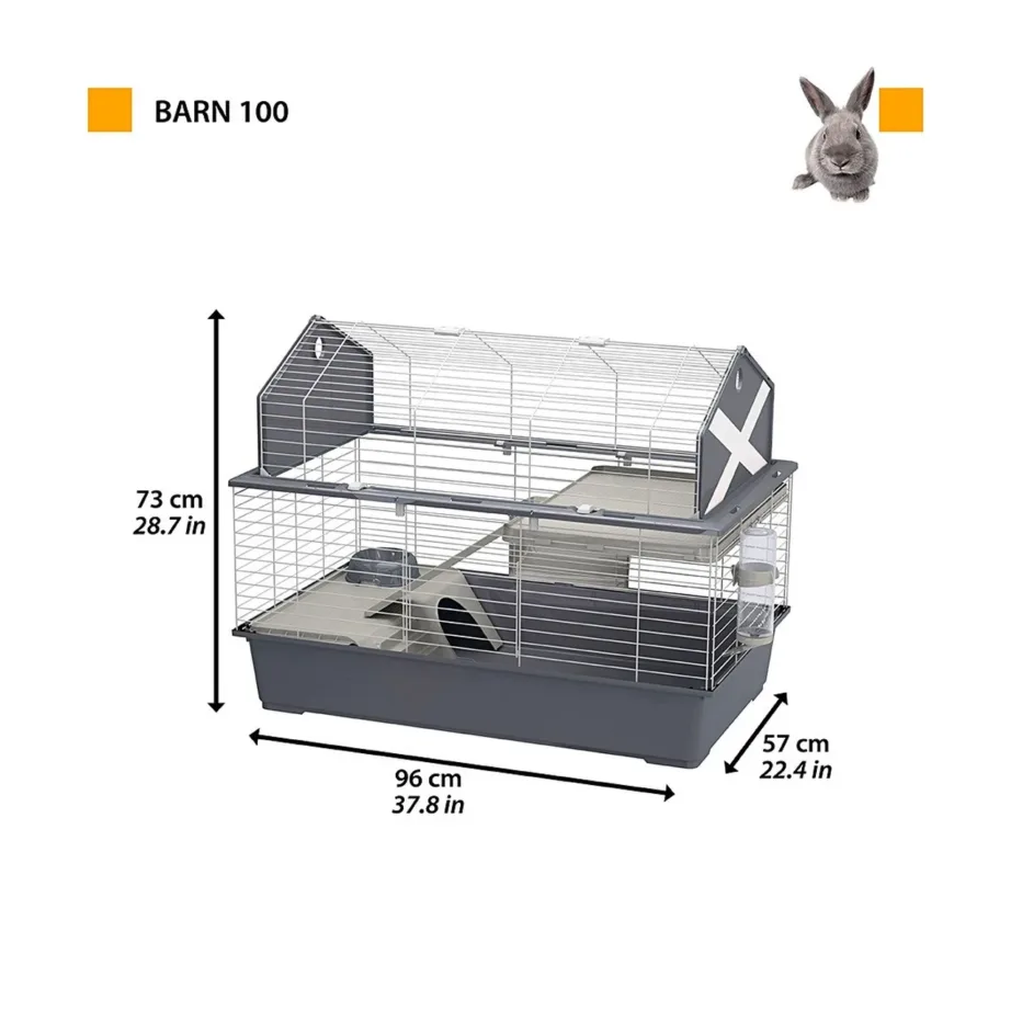 Ferplast Barn 100 96x57x73 cm hall puur jänesele ja meriseale, metallist ja plastikust, joogipudeli ja toidukausiga – 2