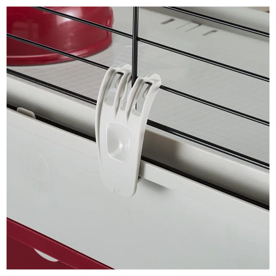 Ferplast Krolik 140 Plus 142x60x50 cm valge/bordeaux kokkupandav küülikupuur joogipudeli, kausi ja puidust majaga – 6