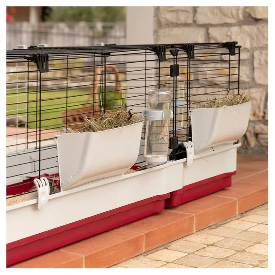 Ferplast Krolik 160 162x60x50 cm kokkupandav metallist ja plastikust küülikupuur tarvikutega, bordeaux/valge – 3