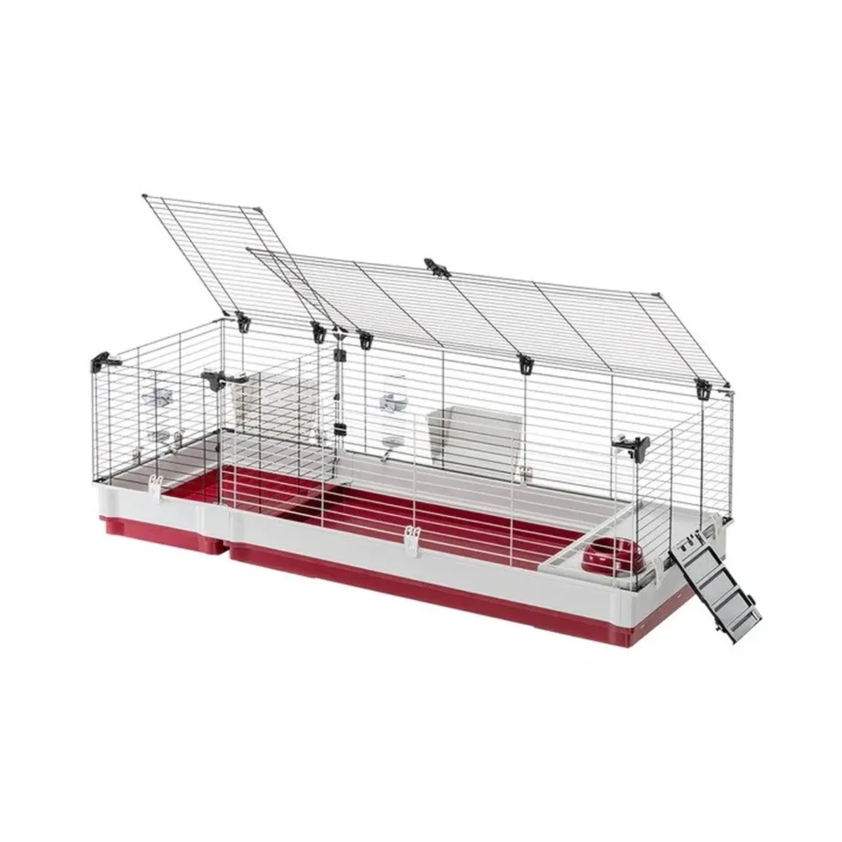 Ferplast Krolik 160 162x60x50 cm kokkupandav metallist ja plastikust küülikupuur tarvikutega, bordeaux/valge – 5