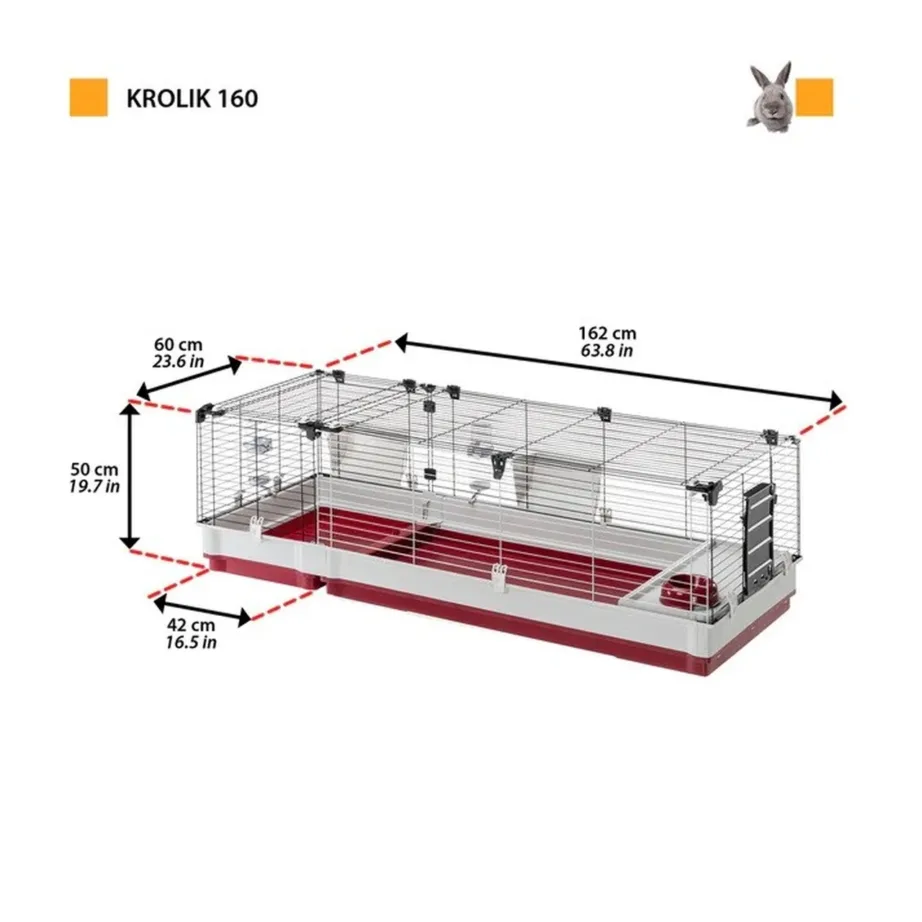 Ferplast Krolik 160 162x60x50 cm kokkupandav metallist ja plastikust küülikupuur tarvikutega, bordeaux/valge – 7