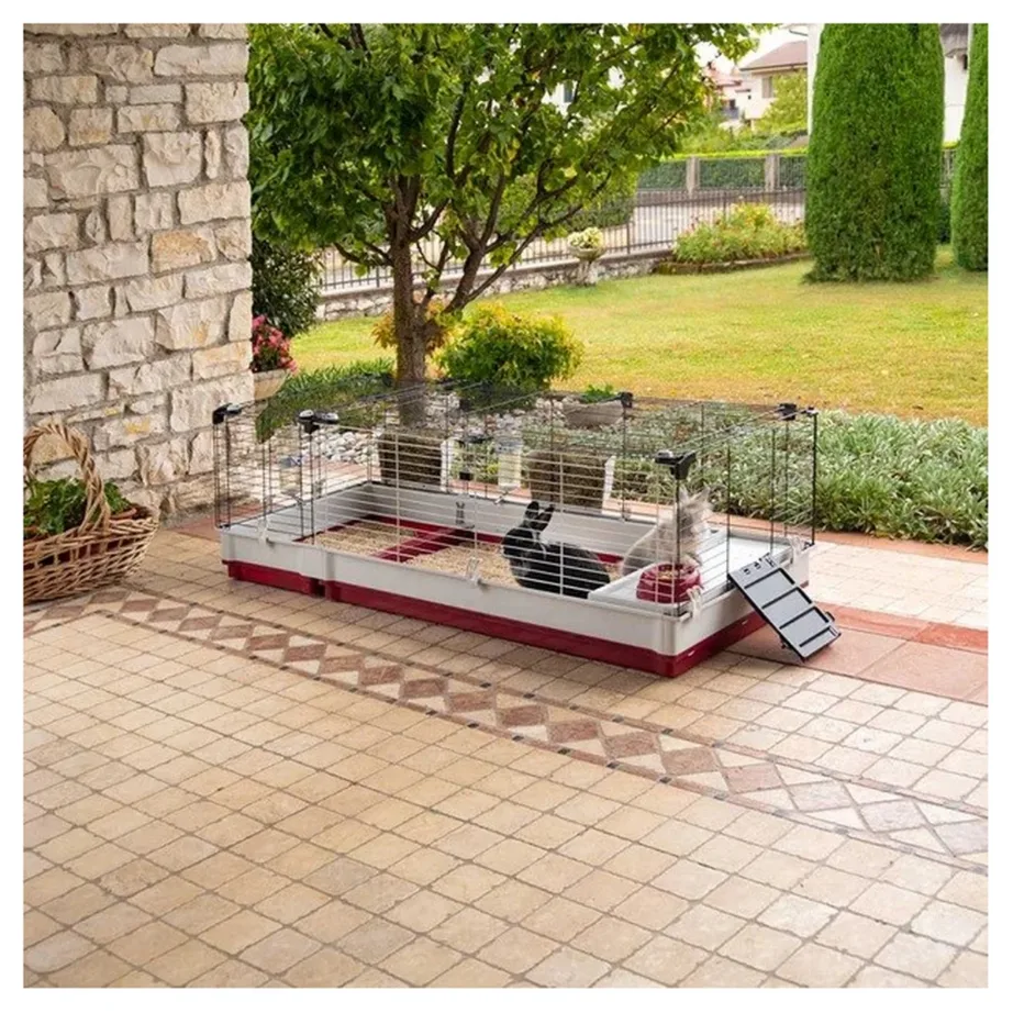 Ferplast Krolik 160 162x60x50 cm kokkupandav metallist ja plastikust küülikupuur tarvikutega, bordeaux/valge – 8