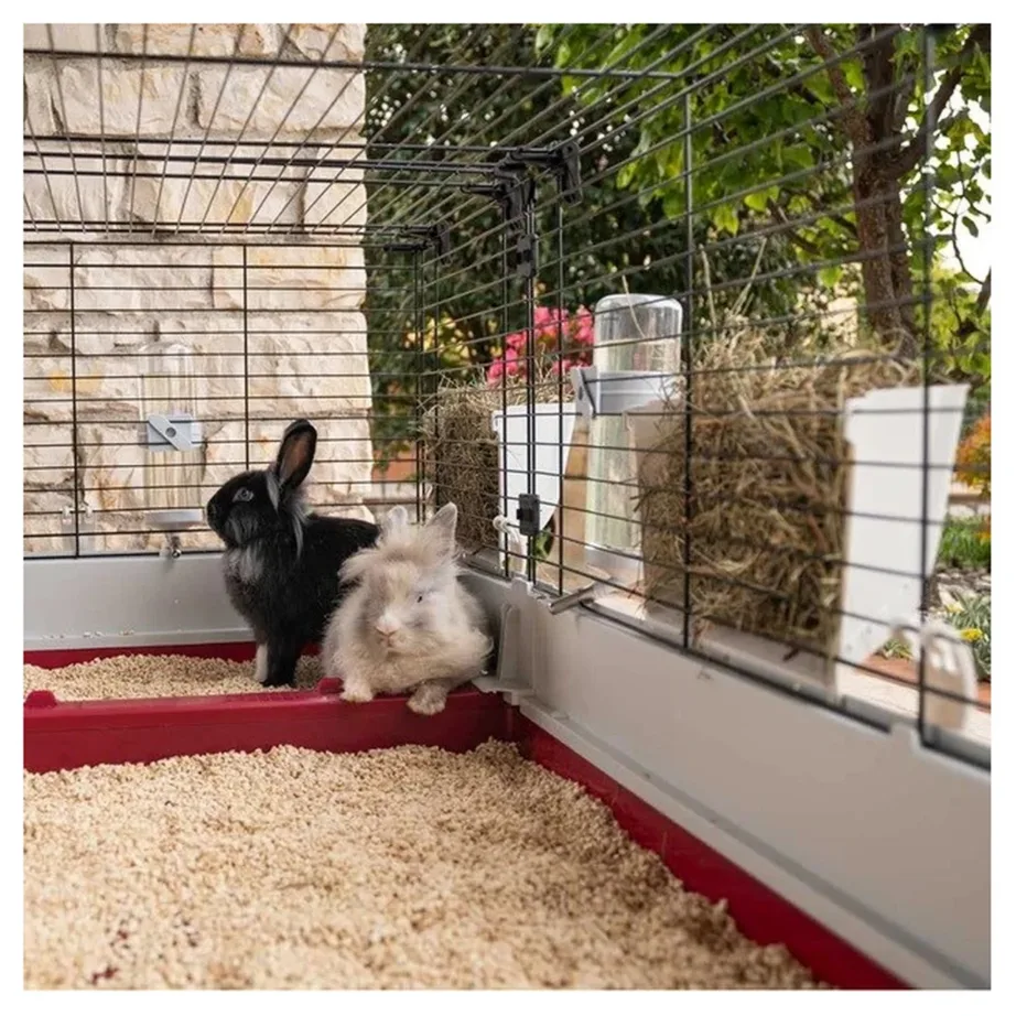 Ferplast Krolik 160 162x60x50 cm kokkupandav metallist ja plastikust küülikupuur tarvikutega, bordeaux/valge – 10