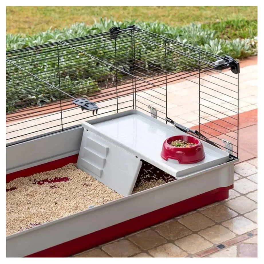 Ferplast Krolik 160 162x60x50 cm kokkupandav metallist ja plastikust küülikupuur tarvikutega, bordeaux/valge – 12