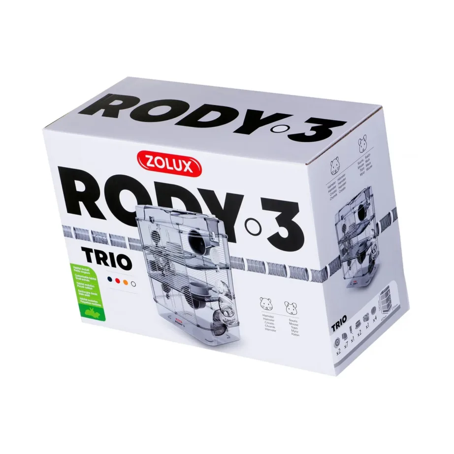 Zolux Rody3 Trio White 41x27x53 cm plastist ja metallist puur hamstritele, hiirtele ja rottidele – 3