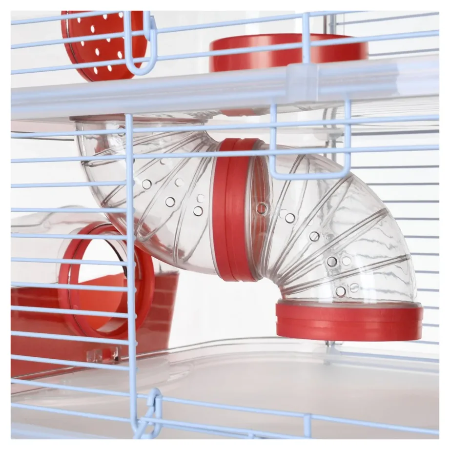 Zolux Rody3 Trio 41x27x53 cm punane/hall plastmetallist näriliste puur hiirtele ja hamstritele, kauss, joogipudel, jooksuratas – 3