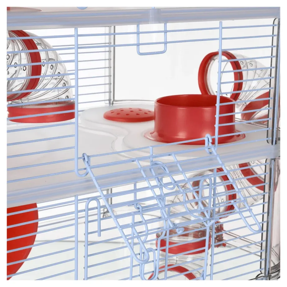 Zolux Rody3 Trio 41x27x53 cm punane/hall plastmetallist näriliste puur hiirtele ja hamstritele, kauss, joogipudel, jooksuratas – 4