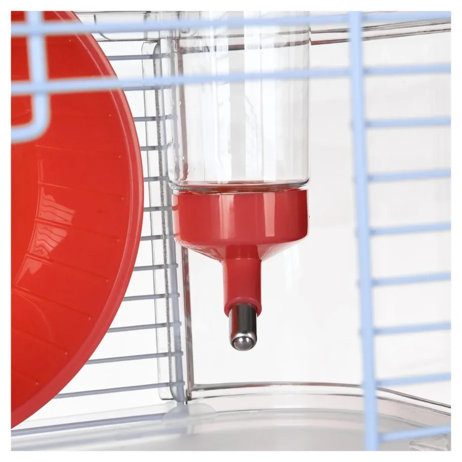 Zolux Rody3 Trio 41x27x53 cm punane/hall plastmetallist näriliste puur hiirtele ja hamstritele, kauss, joogipudel, jooksuratas – 9