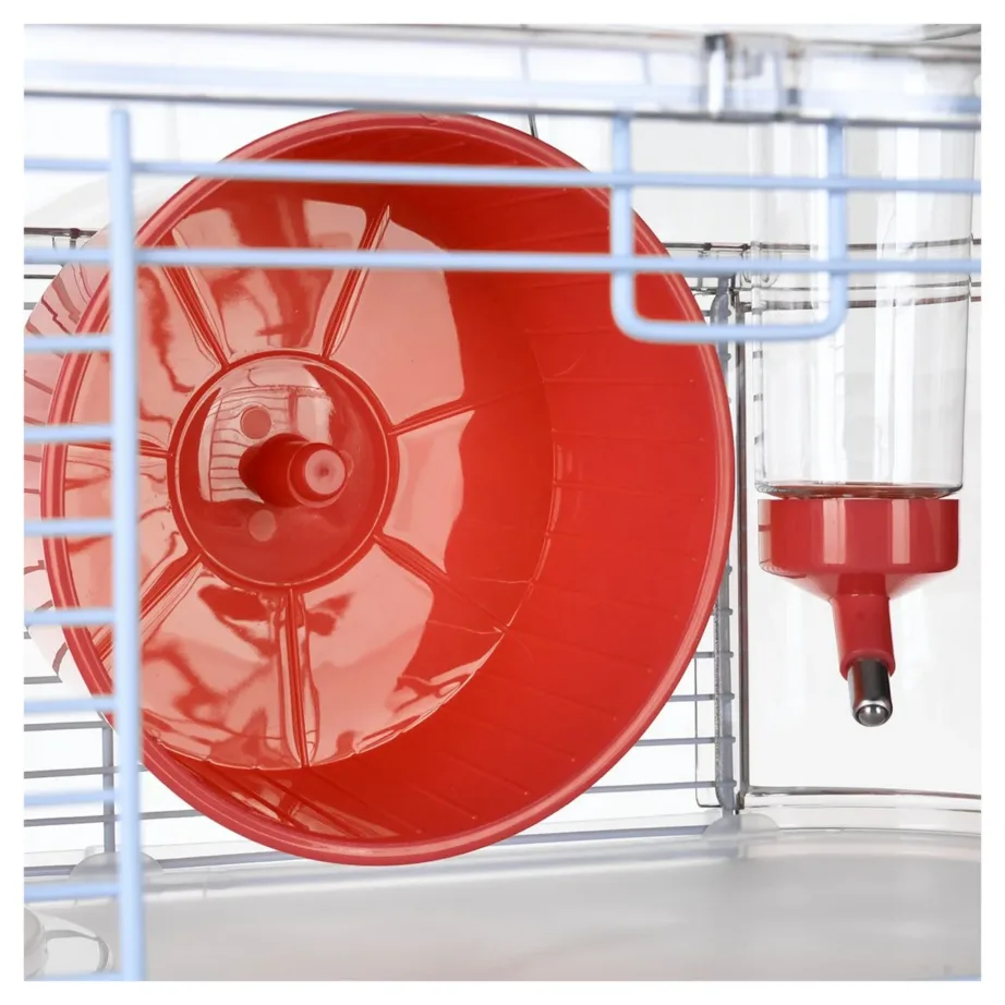 Zolux Rody3 Trio 41x27x53 cm punane/hall plastmetallist näriliste puur hiirtele ja hamstritele, kauss, joogipudel, jooksuratas – 10