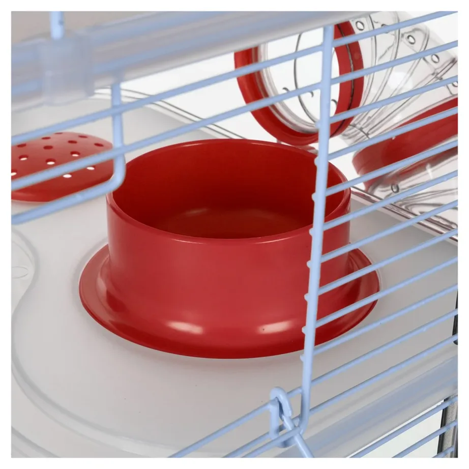 Zolux Rody3 Trio 41x27x53 cm punane/hall plastmetallist näriliste puur hiirtele ja hamstritele, kauss, joogipudel, jooksuratas – 12