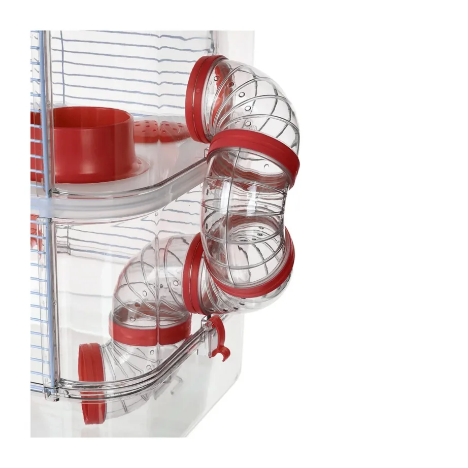 Zolux Rody3 Trio 41x27x53 cm punane/hall plastmetallist näriliste puur hiirtele ja hamstritele, kauss, joogipudel, jooksuratas – 14