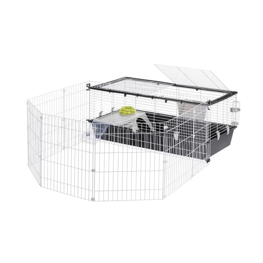 Ferplast Parkhome 120 118x164x56 cm metallist ja plastikust näriliste puur küülikule, merisigadele ja rottidele koos jooginõu, söödanõu, redeli ja majaga