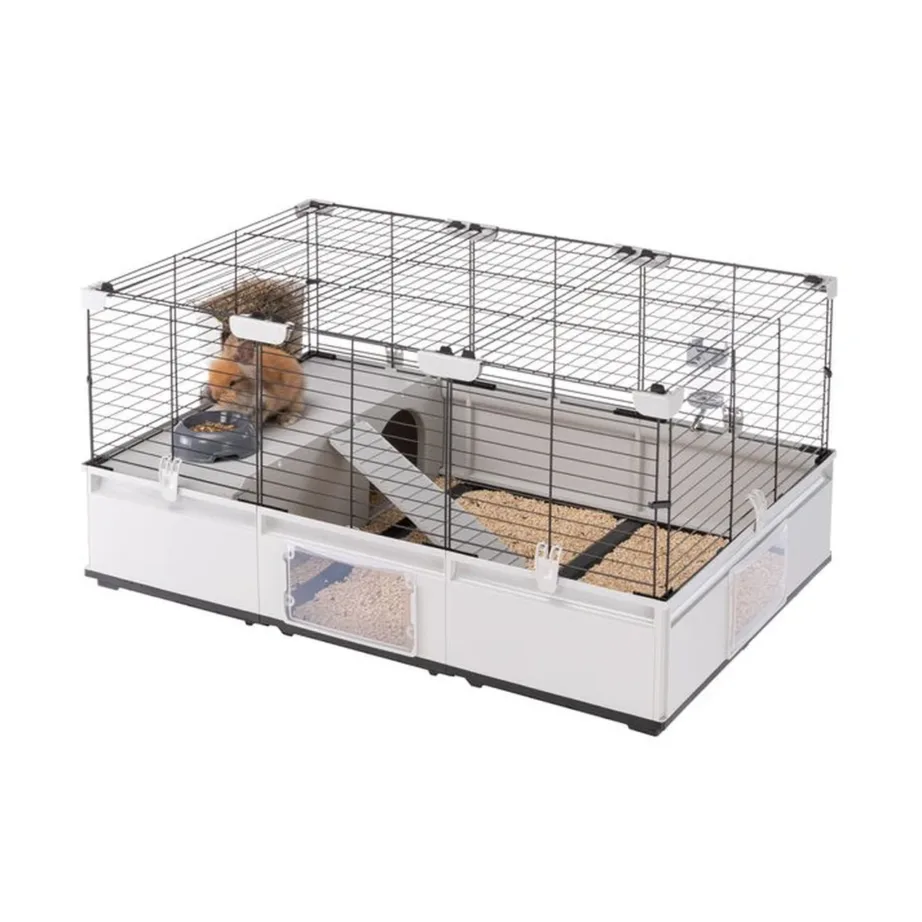 Ferplast Modular 2 109x72x56 cm hall-must metallist ja plastist puur küülikule ja meriseale koos maja, redeli, joogipudeli, kausi ja heinahoidjaga – 3