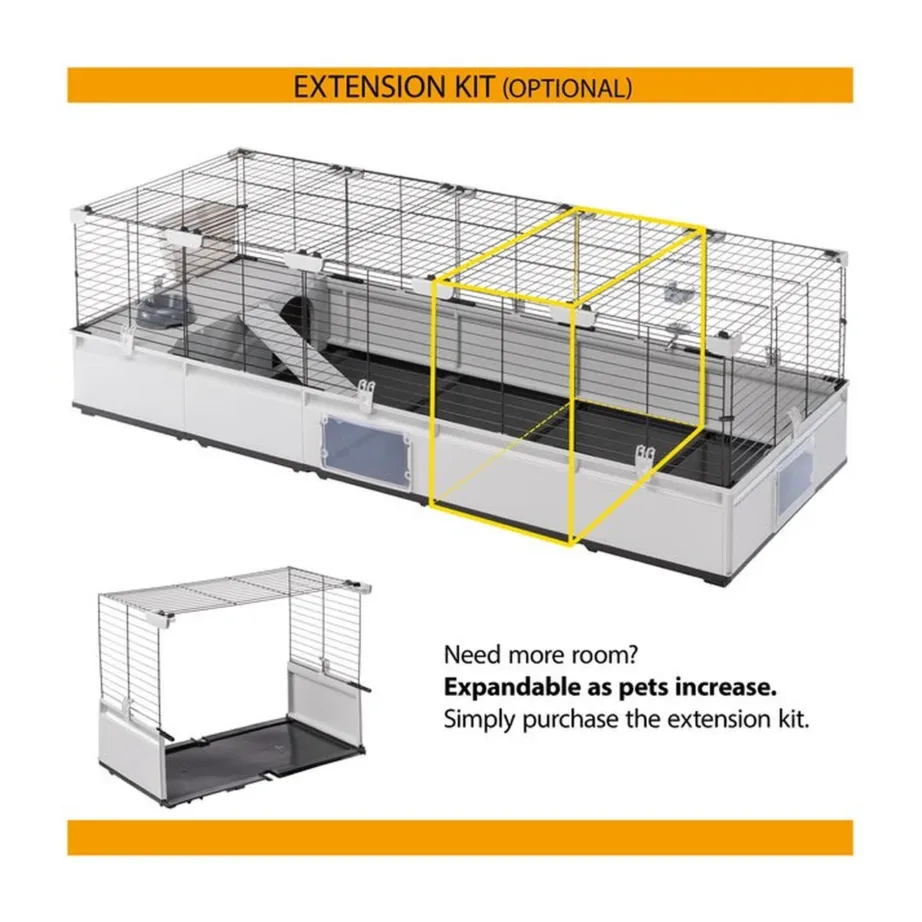Ferplast Modular 2 109x72x56 cm hall-must metallist ja plastist puur küülikule ja meriseale koos maja, redeli, joogipudeli, kausi ja heinahoidjaga – 5