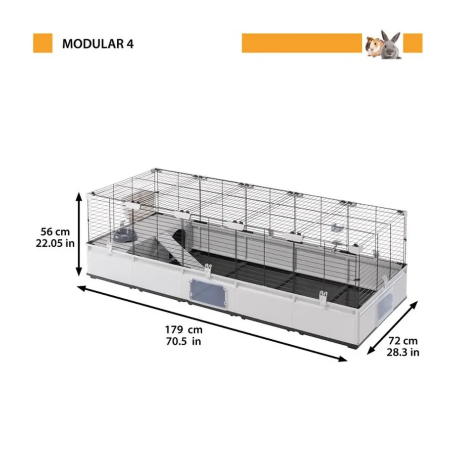 Ferplast Modular 4 179x72x56 cm hall/must näriliste puur küülikule ja meriseale, taaskasutatud plastikust ja metallist, tarvikutega – 3