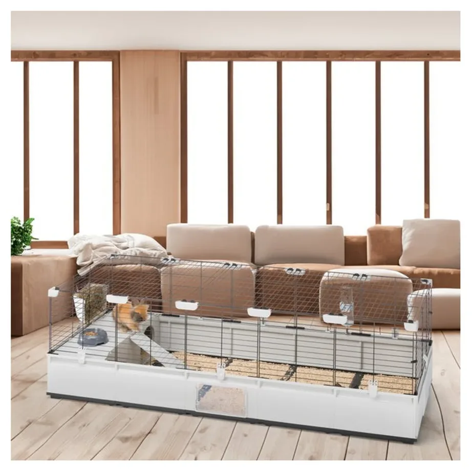 Ferplast Modular 4 179x72x56 cm hall/must näriliste puur küülikule ja meriseale, taaskasutatud plastikust ja metallist, tarvikutega – 4