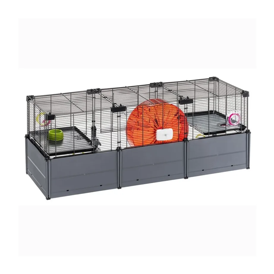 Ferplast Multipla Hamster Large 107,5×37,5×42 cm must metallist/plastist puur närilistele (hamstritele, hiirtele), 2 tasandit, varustusega – 3