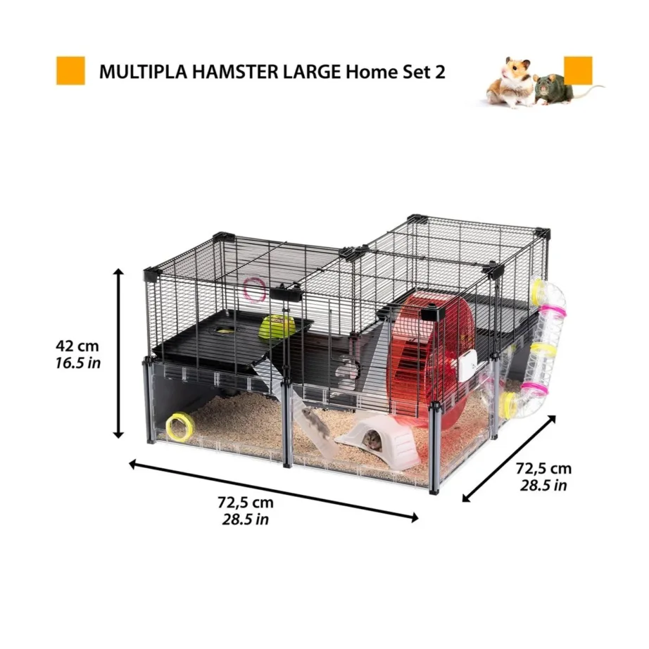 Ferplast Multipla Hamster Large 107,5×37,5×42 cm must metallist/plastist puur närilistele (hamstritele, hiirtele), 2 tasandit, varustusega – 5