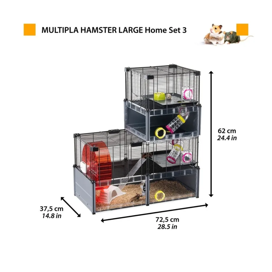 Ferplast Multipla Hamster Large 107,5×37,5×42 cm must metallist/plastist puur närilistele (hamstritele, hiirtele), 2 tasandit, varustusega – 6