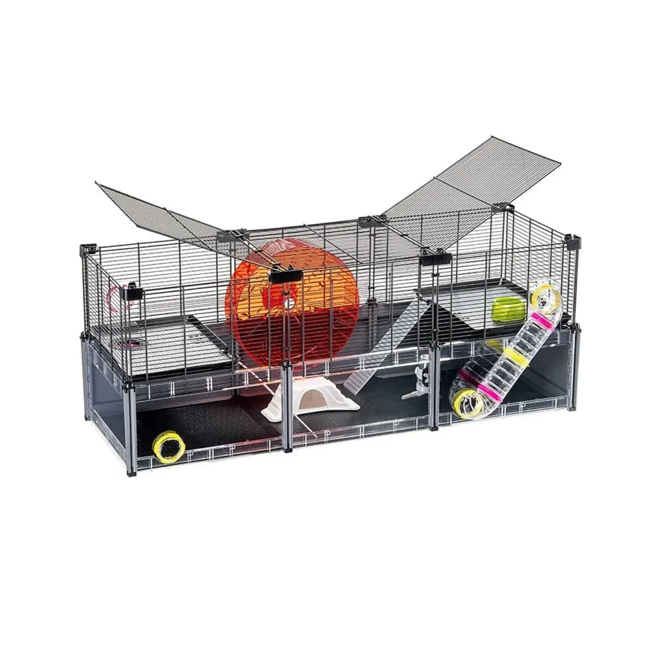 Ferplast Multipla Hamster Large 107,5×37,5×42 cm must metallist/plastist puur närilistele (hamstritele, hiirtele), 2 tasandit, varustusega – 2