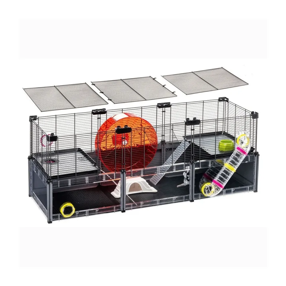 Ferplast Multipla Hamster Large 107,5×37,5×42 cm must metallist/plastist puur närilistele (hamstritele, hiirtele), 2 tasandit, varustusega – 8