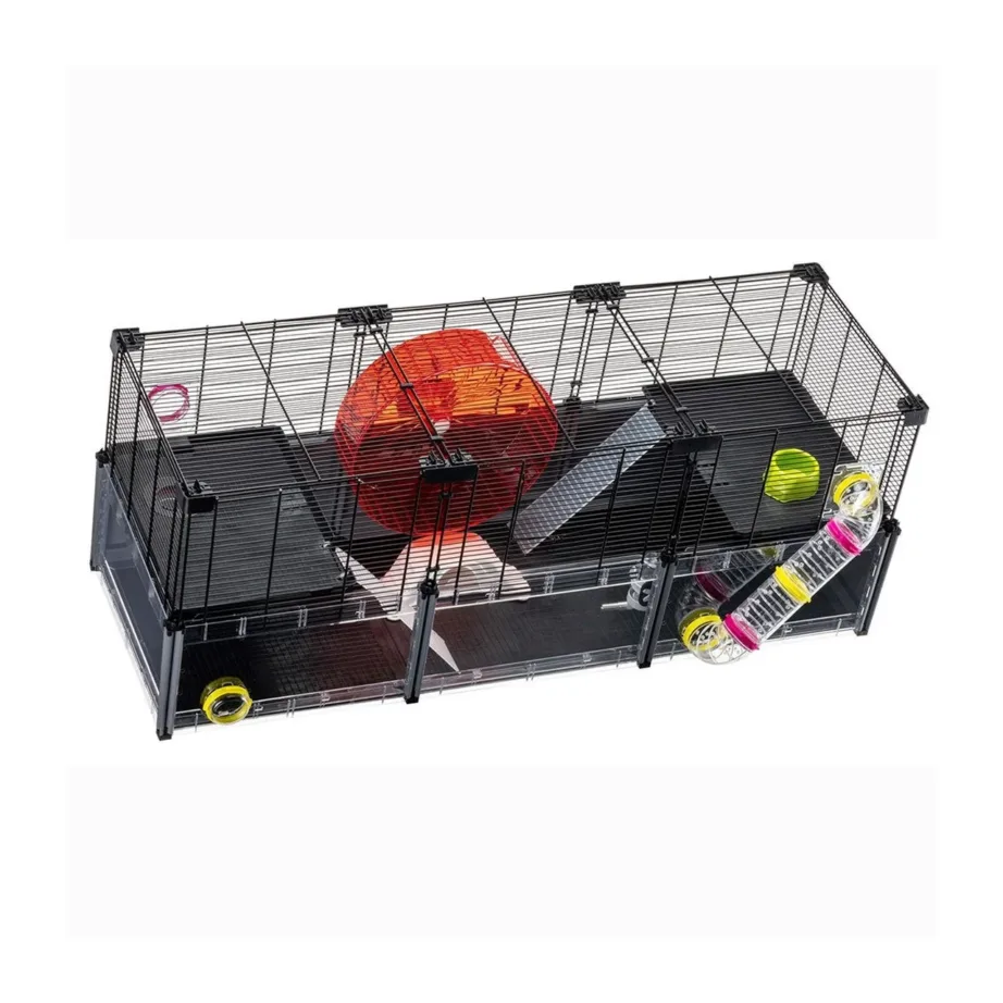 Ferplast Multipla Hamster Large 107,5×37,5×42 cm must metallist/plastist puur närilistele (hamstritele, hiirtele), 2 tasandit, varustusega – 9