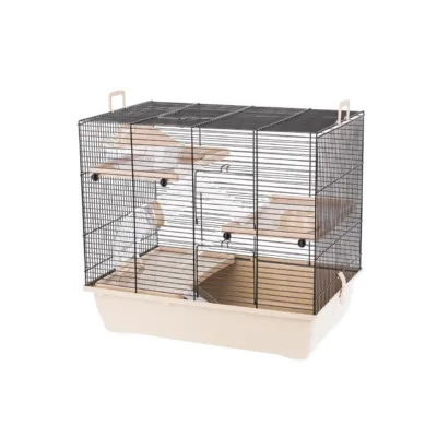 beež metallist hamsteripuur ratta ja majaga INTER-ZOO Pinky 3