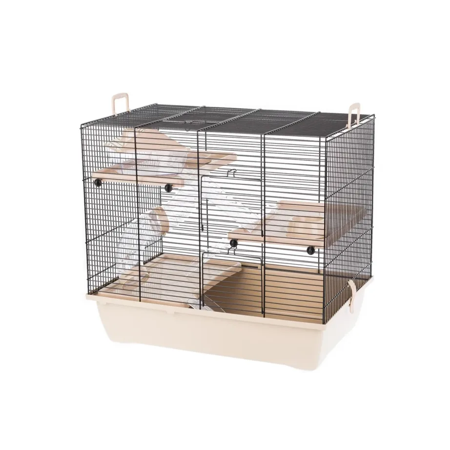 INTER-ZOO Pinky 3 G306ACTB 45x33x50 cm beež metallist närilise puur hamstrile ratta, maja ja kausiga