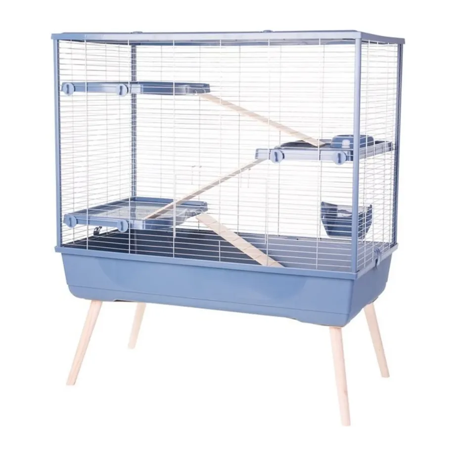 Zolux Neolife 100 XL 99x54x114 cm sinine puur närilistele ja küülikutele puidust jalgadel, söögikausi ja platvormidega