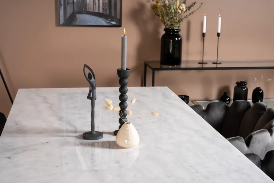 Estelle marmorlauaga söögikomplekt Limhamni velvettoolidega (valge mustriline marmor, hall samet, 200×90 cm), GR19189 – 7