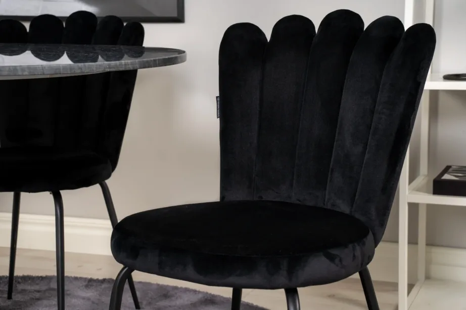 Estelle ümar marmorlauaga söögikomplekt mustade velvettoolidega, GR19212 – 6