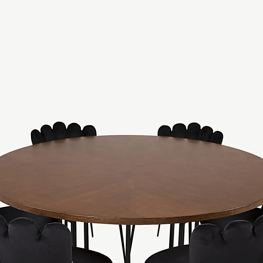 Copenhagen ümmargune söögilaud mustade velvetist Limhamni toolidega, GR19335 – 2