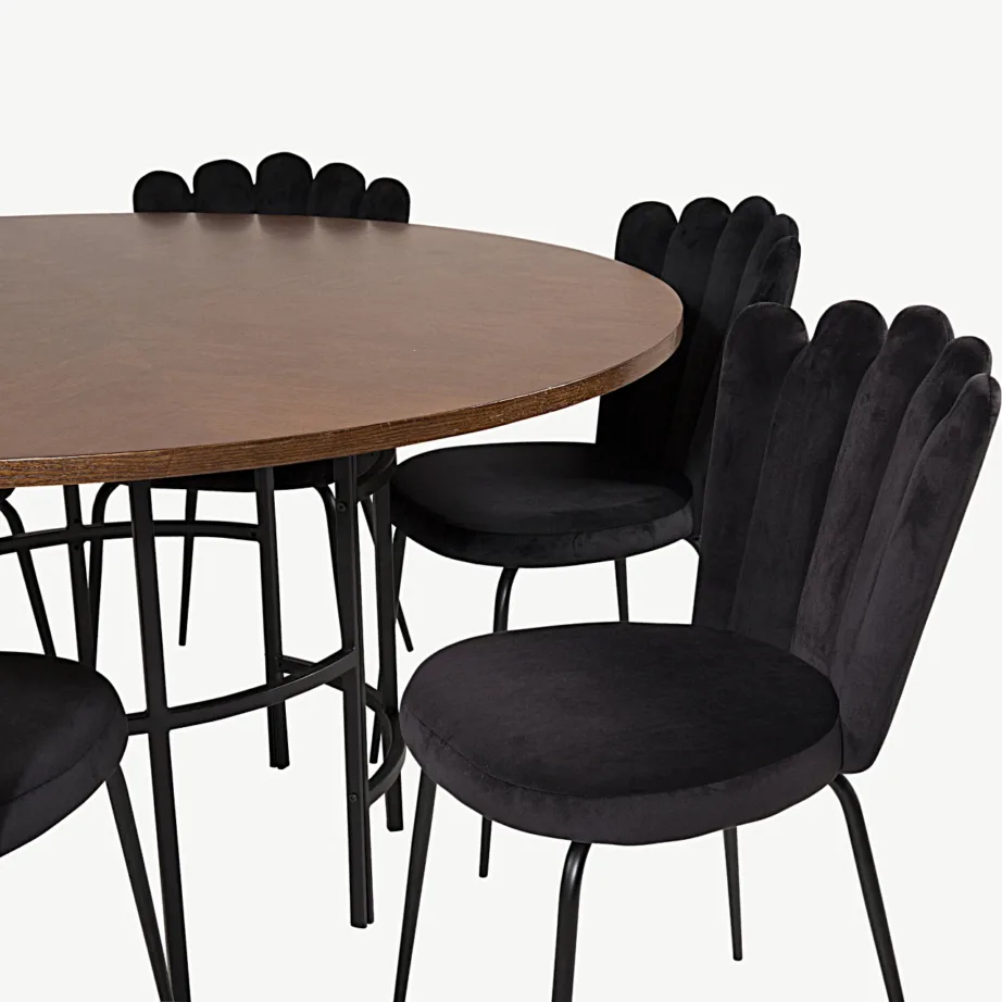 Copenhagen ümmargune söögilaud mustade velvetist Limhamni toolidega, GR19335 – 3