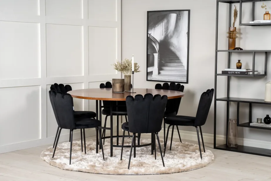Copenhagen ümmargune söögilaud mustade velvetist Limhamni toolidega, GR19335 – 4