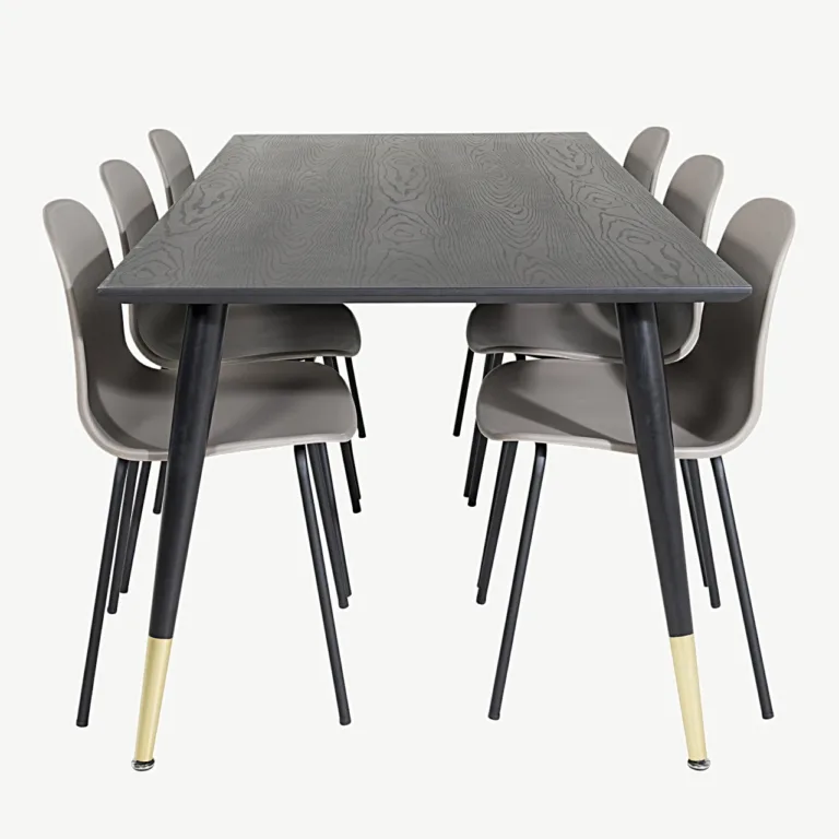 Dipp söögilaud 180 × 90 cm must ja Arctic toolid (beež, 6 kohta) - GR19950