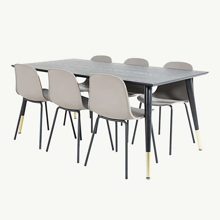 Dipp söögilaud 180 × 90 cm must ja Arctic toolid (beež, 6 kohta) - GR19950