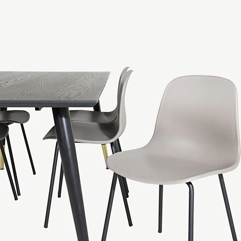 Dipp söögilaud 180 × 90 cm must ja Arctic toolid (beež, 6 kohta) - GR19950