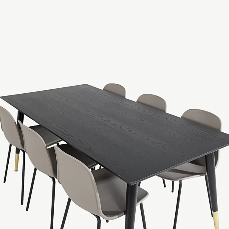 Dipp söögilaud 180 × 90 cm must ja Arctic toolid (beež, 6 kohta) - GR19950
