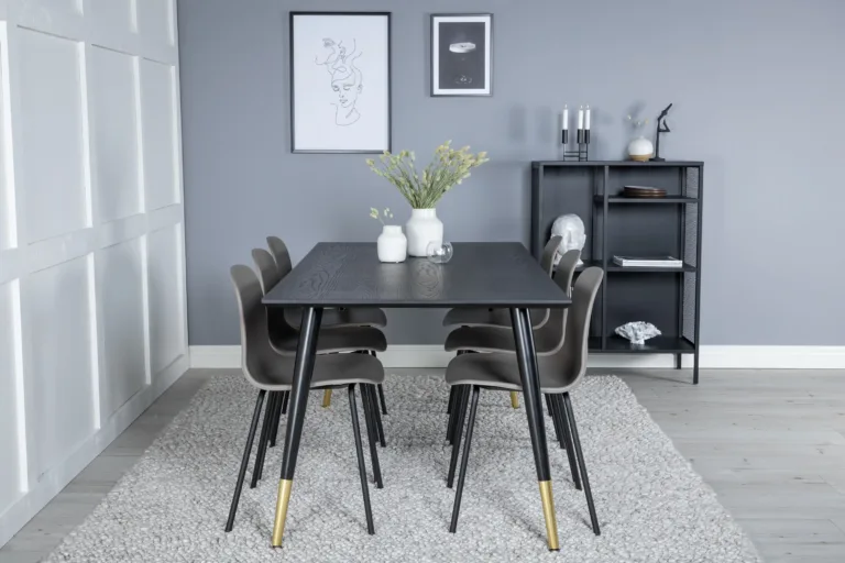 Dipp söögilaud 180 × 90 cm must ja Arctic toolid (beež, 6 kohta) - GR19950