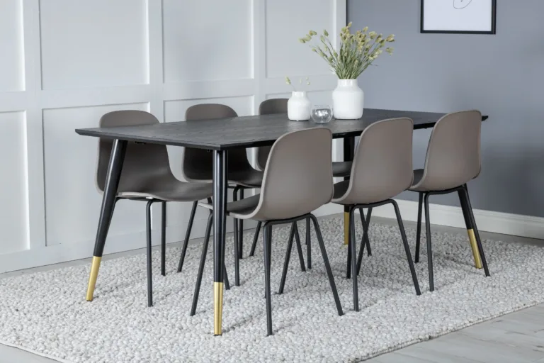 Dipp söögilaud 180 × 90 cm must ja Arctic toolid (beež, 6 kohta) - GR19950