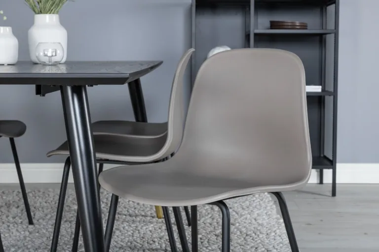 Dipp söögilaud 180 × 90 cm must ja Arctic toolid (beež, 6 kohta) - GR19950