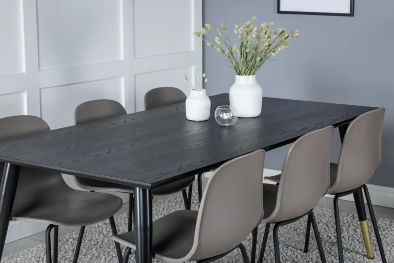 Dipp söögilaud 180 × 90 cm must ja Arctic toolid (beež, 6 kohta) - GR19950