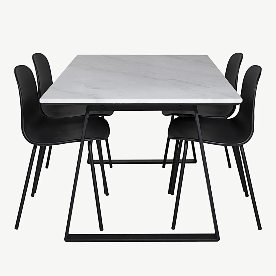Estelle söögigrupi komplekt marmorist lauaplaadi ja mustade toolidega (140×90 cm), GR19991 – 2