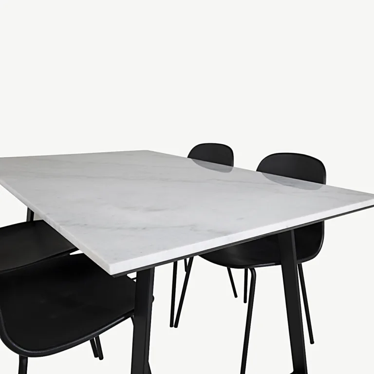 Estelle söögigrupi komplekt marmorist lauaplaadi ja mustade toolidega (140×90 cm) - GR19991