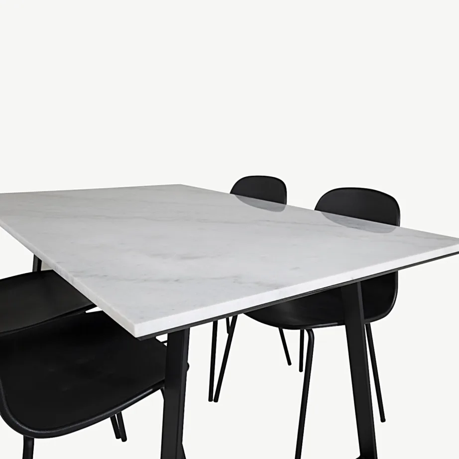 Estelle söögigrupi komplekt marmorist lauaplaadi ja mustade toolidega (140×90 cm), GR19991 – 4