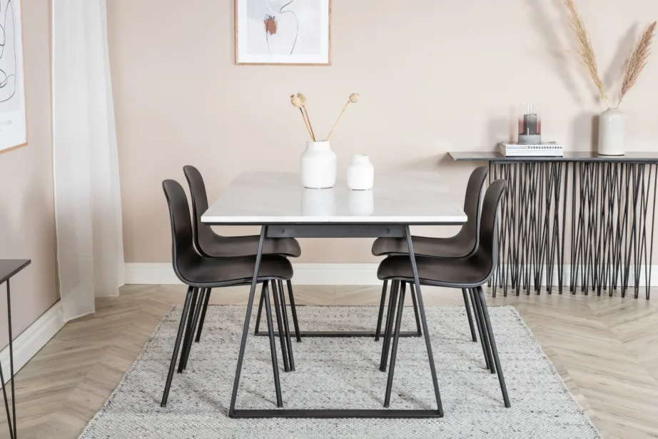 Estelle söögigrupi komplekt marmorist lauaplaadi ja mustade toolidega (140×90 cm), GR19991 – 5