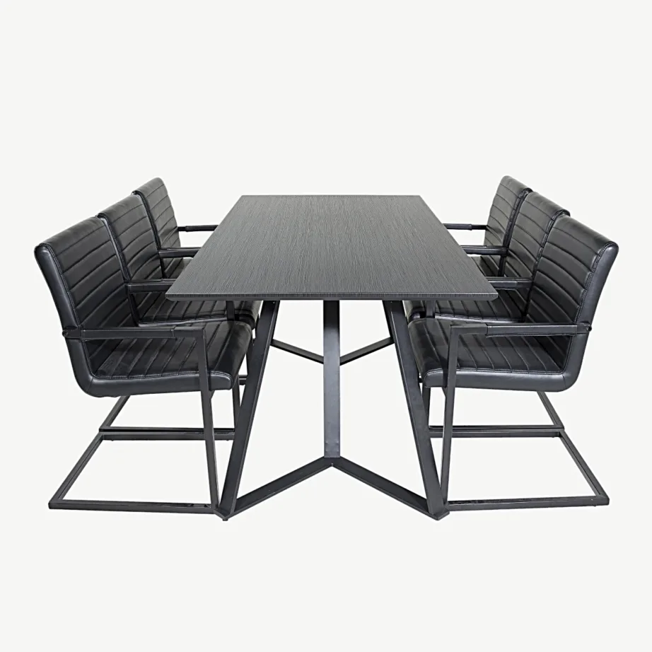 Marina ristkülikukujuline must söögitoakomplekt – must MDF laud ja musta kunstnahaga Art tugitoolid, GR20242 – 2