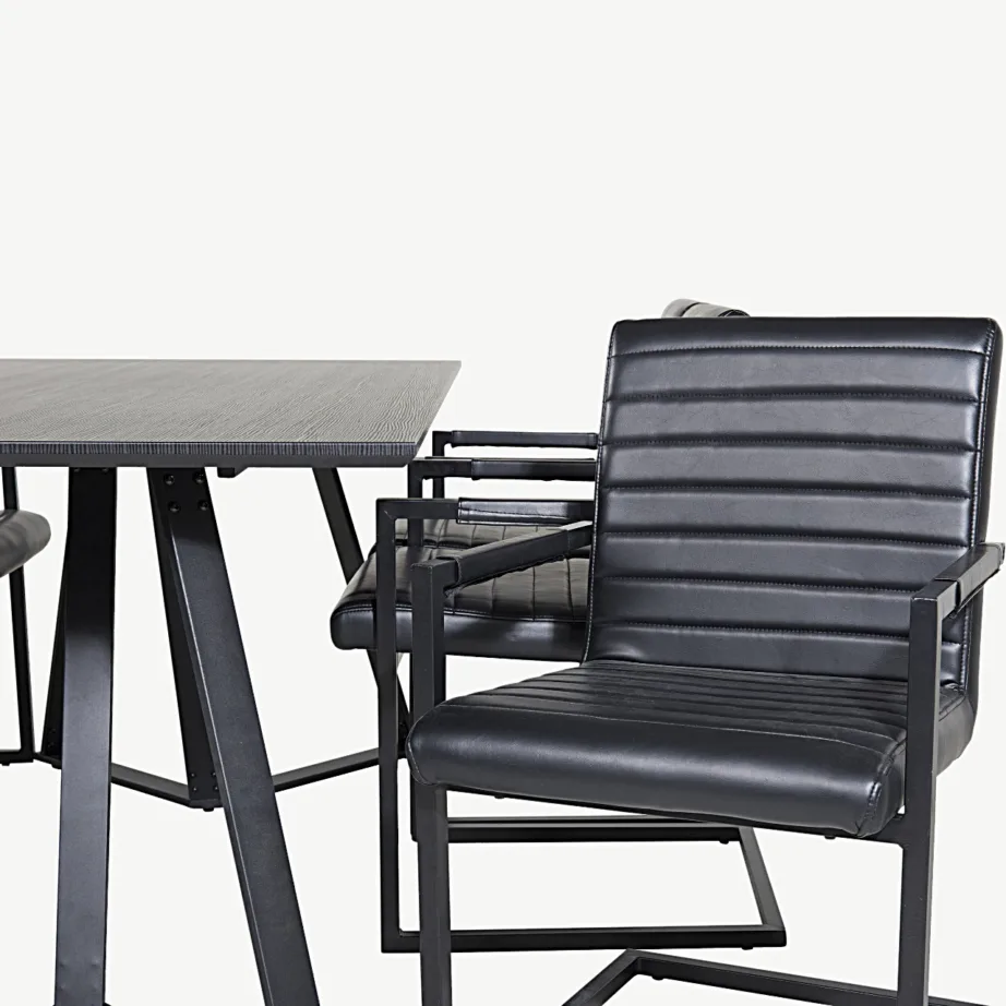 Marina ristkülikukujuline must söögitoakomplekt – must MDF laud ja musta kunstnahaga Art tugitoolid, GR20242 – 3