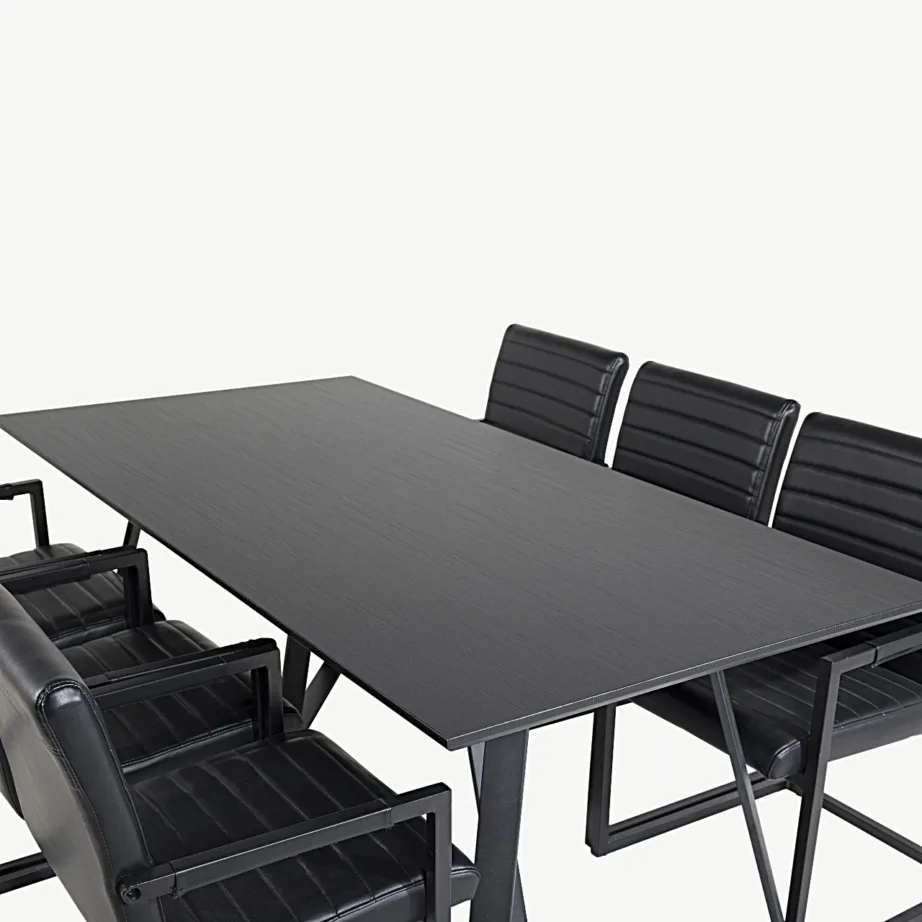 Marina ristkülikukujuline must söögitoakomplekt – must MDF laud ja musta kunstnahaga Art tugitoolid, GR20242 – 4